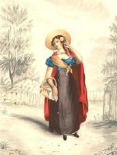 19th Century Watercolour - Regency Lady with Red Cloak