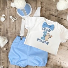 Baby Boy Cake Smash Outfit Handmade Makka Pakka Blue Cotton Birthday Set