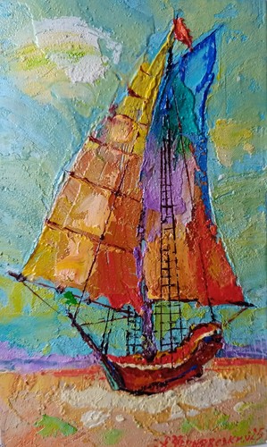 Sailboat impasto painting - impasto,