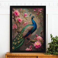 Peacock In Peony Garden Art