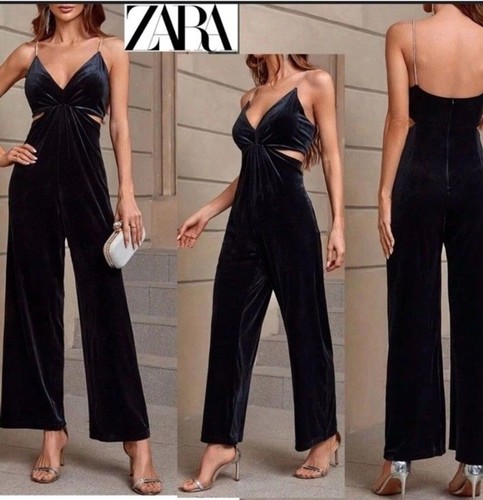 Zara velvet jumpsuit with - (q1),