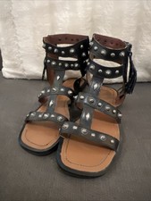 River Island Gladiator Sandals Flat Studded Zipped Black Size 7