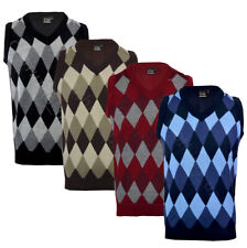 Mens Argyle V Neck Sleeveless Sweater Jumper Tank Top Jersey Golf Casual S-XXL