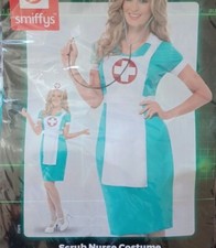 Ladies Fancy Dress Costume Scrub  Nurse Unifom Apron Headpiece & Steth Sz M