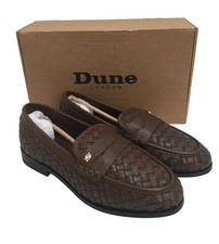 Dune Women's Ginello Loafers Size 5 Brown Leather Woven Penny Loafer Strap  New