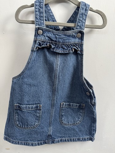 Frilled mid denim pinafore - denim,