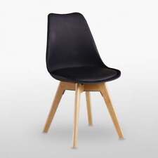 Jamie Lorenzo Tulip Black Dining Chair Padded Seat Eiffel Wood Legs Retro Modern