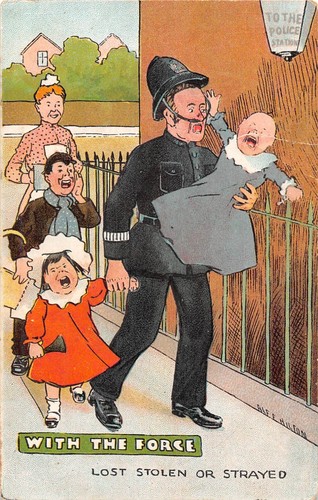 Postcard comic policeman with - policeman,