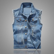 Cowboy Sleeveless Jackets Mens Denim Gilet Vest Casual Vintage Biker Waistcoat