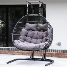 Double Swinging/Hanging GARDEN EGG CHAIR With Cushion OUTDOOR/INDOOR
