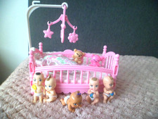 DOLLS  PINK  COT   2  TEDDYS