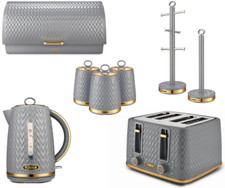 Tower Empire Grey Kettle Toaster Canisters Bread Bin Mug Tree & Towel Pole