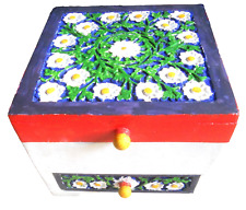 Wooden Daisy Decorated Floral Jewellery Storage Box Lid Mirror & Drawer Painted