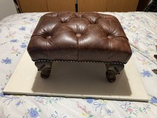 Little Brown Chestnut  Antique Leather Chesterfield Footstool Queen Anne Legs