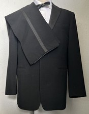 Men’s 1950s Two Piece Tuxedo Peak Lapel Suit Vintage European Tailored 42 Large