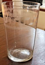 Antique Victorian Tumbler Glass Pin Etched Greek Key Pattern Lovely Condition