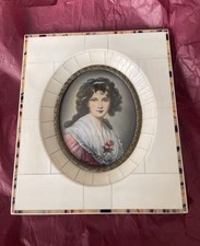 Beautiful Antique Piano Key Miniature Oil Portrait Of A Beautiful Young Woman