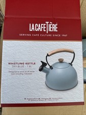 La Cafetiere Sky Blue 1.6l Whistling Kettle Stainless Steel with Wooden Handle