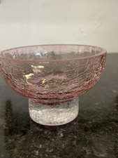 Vintage Pink Crackle Glass Bowl on Clear Pedestal Base – Empoli Italian Style