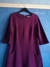 Boden Purple Wine 100% Cotton 3/4 Sleeve Ribbed Ottoman Dress Size 10 Long