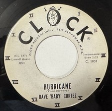 Dave Baby Cortez “Hurricane” Clock Promo 1960 VG Rock Instrumental