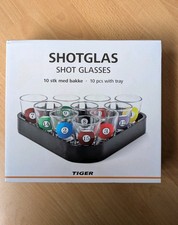 Novelty Billiard Shot Glass Pool Ball Set of 10 With Rack Tray. New In Box