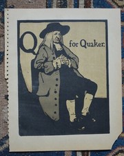 Original 1898 William Nicholson Alphabet Print NOT a REPRINT/  Q  for Quaker
