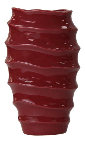 Red ceramic vase - red, oval