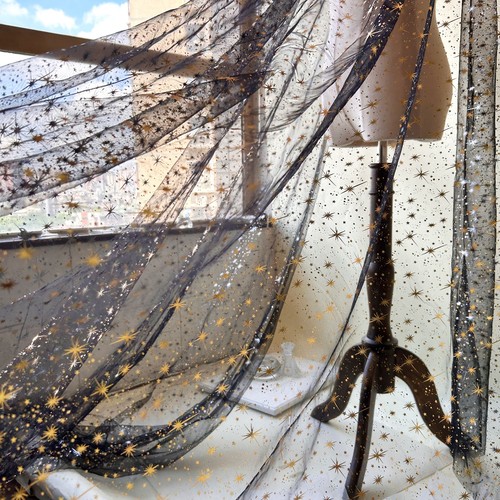 Golden foil star - star, lacefabric