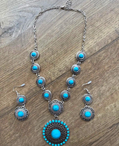 Silver metal blue round stone - metal,
