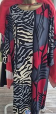 ladies m&CO Black RED CREAM animal print dress size 16, 37" length new loose fit