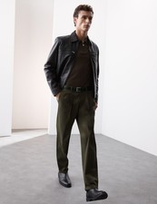 M&S - Autograph Mens Khaki Cotton Straight Men Trousers