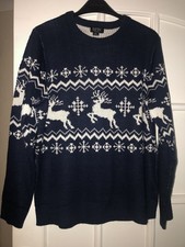 Men’s Navy BoohooMAN 2XL Reindeer Christmas Jumper