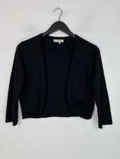 Hobbs Black Open Front Cropped Knit Cardigan 3/4 Sleeve UK M