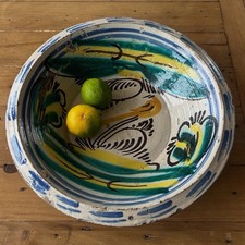 Antique Early 19th Century Spanish Tin Glazed Earthenware Lebrillo Bowl Triana