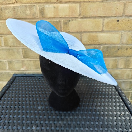 White azure blue bow - white, brim