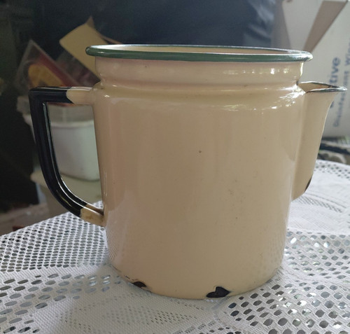 Vintage cream enamel - enamel, coffee