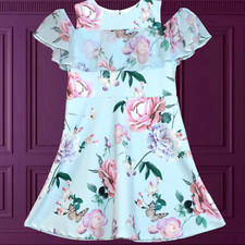 £80 NEXT 9 YRS ICE BLUE PINK FLORAL DRESS WEDDING PARTY HOLIDAY XMAS COCCASION