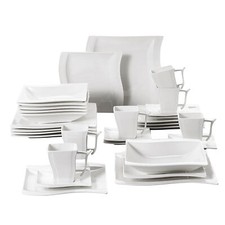 MALACASA Series Flora Porcelain Dinnerware Set Ivory White Kitchen Dishware Set