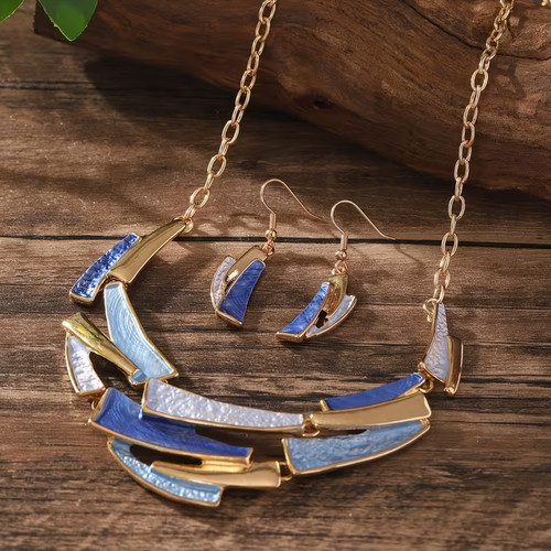 Enamel geometric jewellery set - enamel,