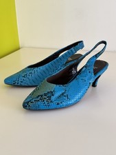 EVANS Women’s Extra Wide 8EEE Bright Turquoise Low Heel Slingback Shoe BNWT £30