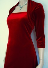Vtg 40s 50s style red velvet Christmas dress with attached shrug bolero UK 14