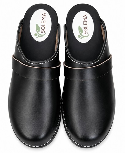 Solema black leather clogs - solema,
