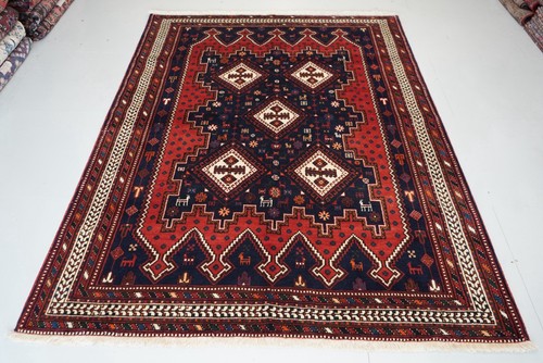 Handmade oriental wool rug - oriental, red