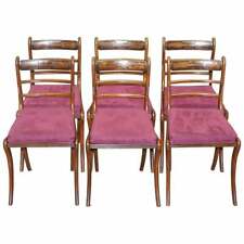 STUNNING SUITE OF 6 REGENCY MAHOGANY BERGERE DINING CHAIRS VELVET CHESTERFIELD 