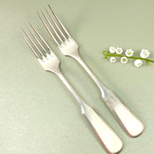Antique Fraget N Plaque Nickle Silverplate Forks Fiddle Pattern Pair c1900s