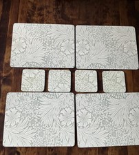 William Morris For Pimpernel Soft Green marigold Print Table Mats + Coasters