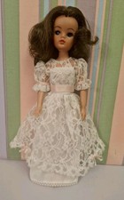 Vintage Sindy / Barbie Doll Sized White Wedding Dress With Pink Trim 1980s