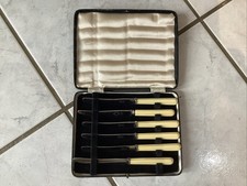 Vintage faux Bone Handled Butter Knives Set of 6 Cutlery In Original Box