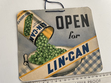 Original Vintage c1930's Lin Can Tinned Peas Advertising Open-Closed Card Sign